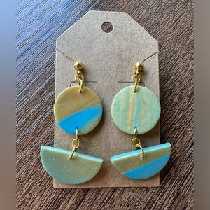 SALE: Gold and turquoise geometric clay earrings